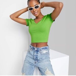 Wild Fable Bright Green V-Neck Crop Top